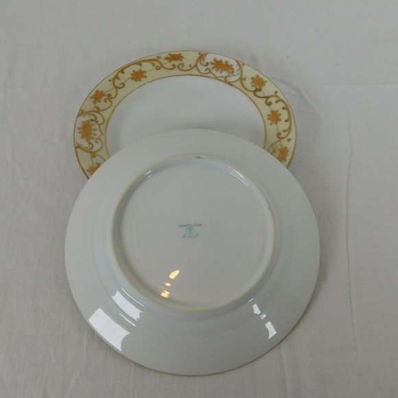 Lot 2 Antique Nippon Spoke Mark Hand Paint Bread Butter Plate Gold White Yellow - Picture 9 of 10